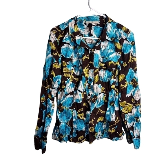 JONES NEW YORK LONG SLEEVE FLORAL BUTTON DOWN SIZE LARGE - Picture 1 of 5